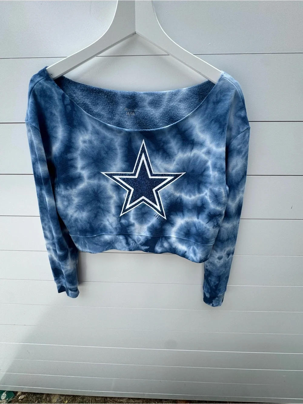 Justice Blue Tie-Dye Cropped Sweatshirt with Star